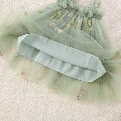 Toddler Girls Mesh Tulle Princess Dress With Bow  Summer Embroidered Flower Tutu Dress For Baby Gir 5