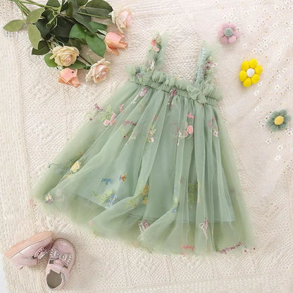 Toddler Girls Mesh Tulle Princess Dress With Bow  Summer Embroidered Flower Tutu Dress For Baby Gir 6