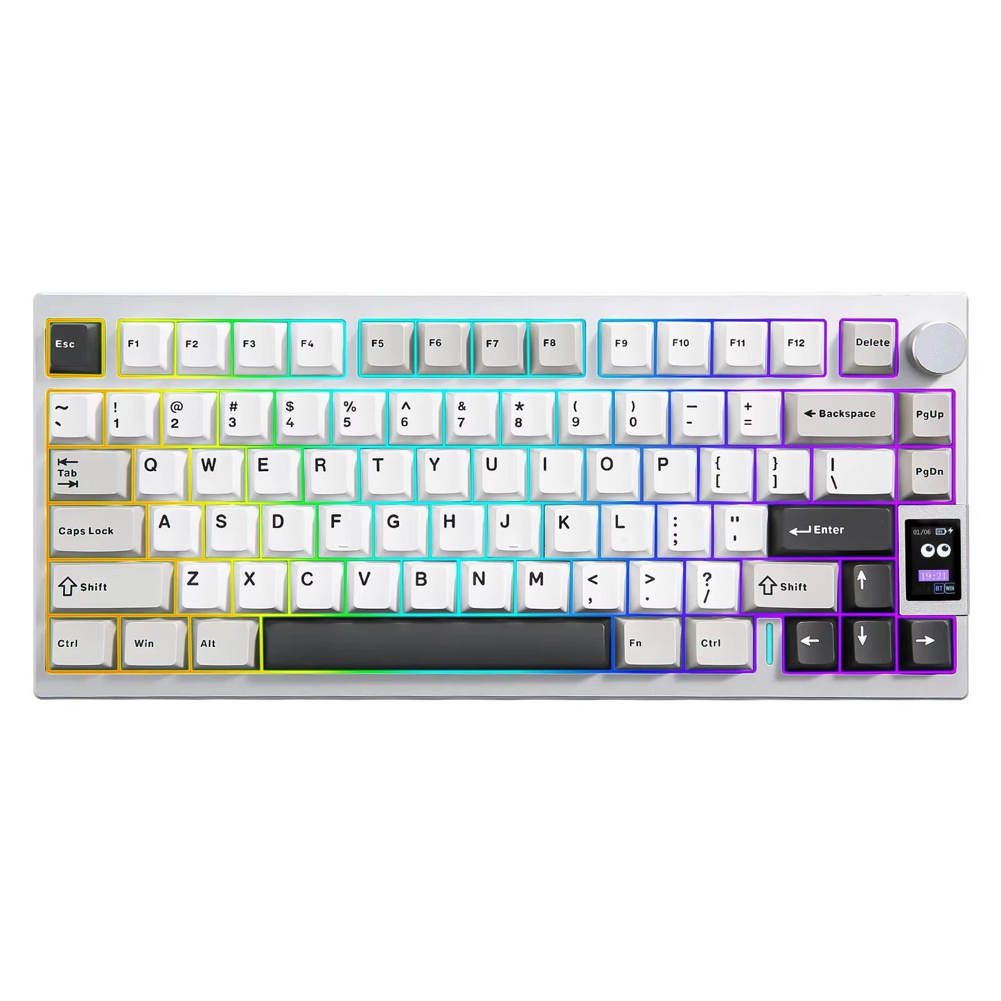 YUNZII AL80 Silver Wireless Mechanical Keyboard – Full Aluminum Custom Hot-Swap Keyboard with LCD Display, QMK/VIA Compa