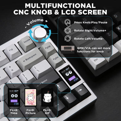 YUNZII AL80 Silver Wireless Mechanical Keyboard  Full Aluminum Custom HotSwap Keyboard With LCD Dis 3