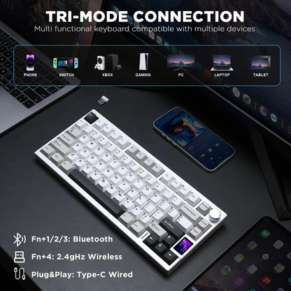 YUNZII AL80 Silver Wireless Mechanical Keyboard  Full Aluminum Custom HotSwap Keyboard With LCD Dis 4