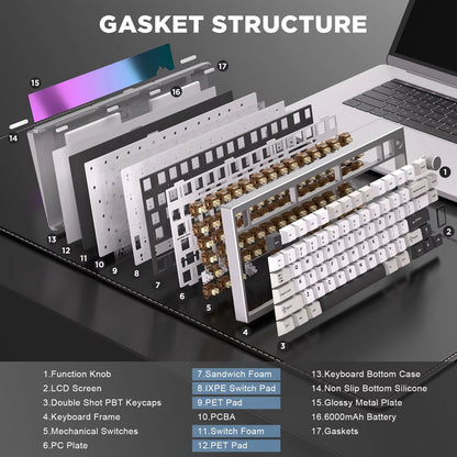 YUNZII AL80 Silver Wireless Mechanical Keyboard  Full Aluminum Custom HotSwap Keyboard With LCD Dis 5