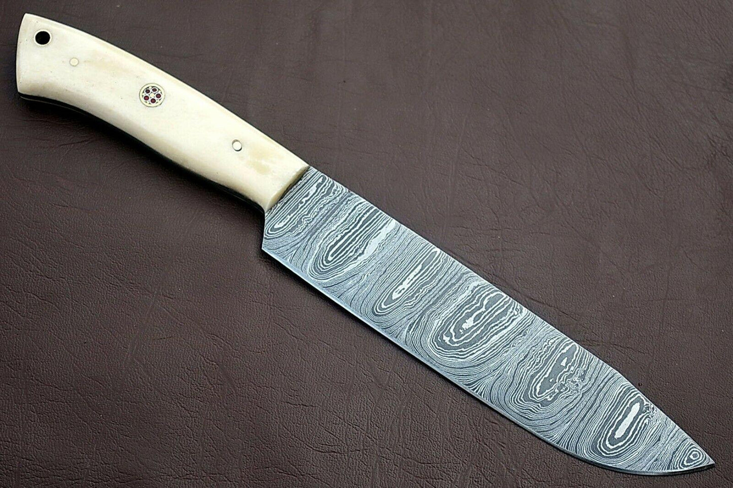 Handmade Full Tang Damascus Chef Knife With White Bone Handle  Custom Kitchen Knife 1