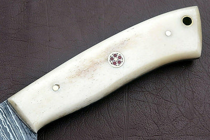 Handmade Full Tang Damascus Chef Knife With White Bone Handle  Custom Kitchen Knife 3