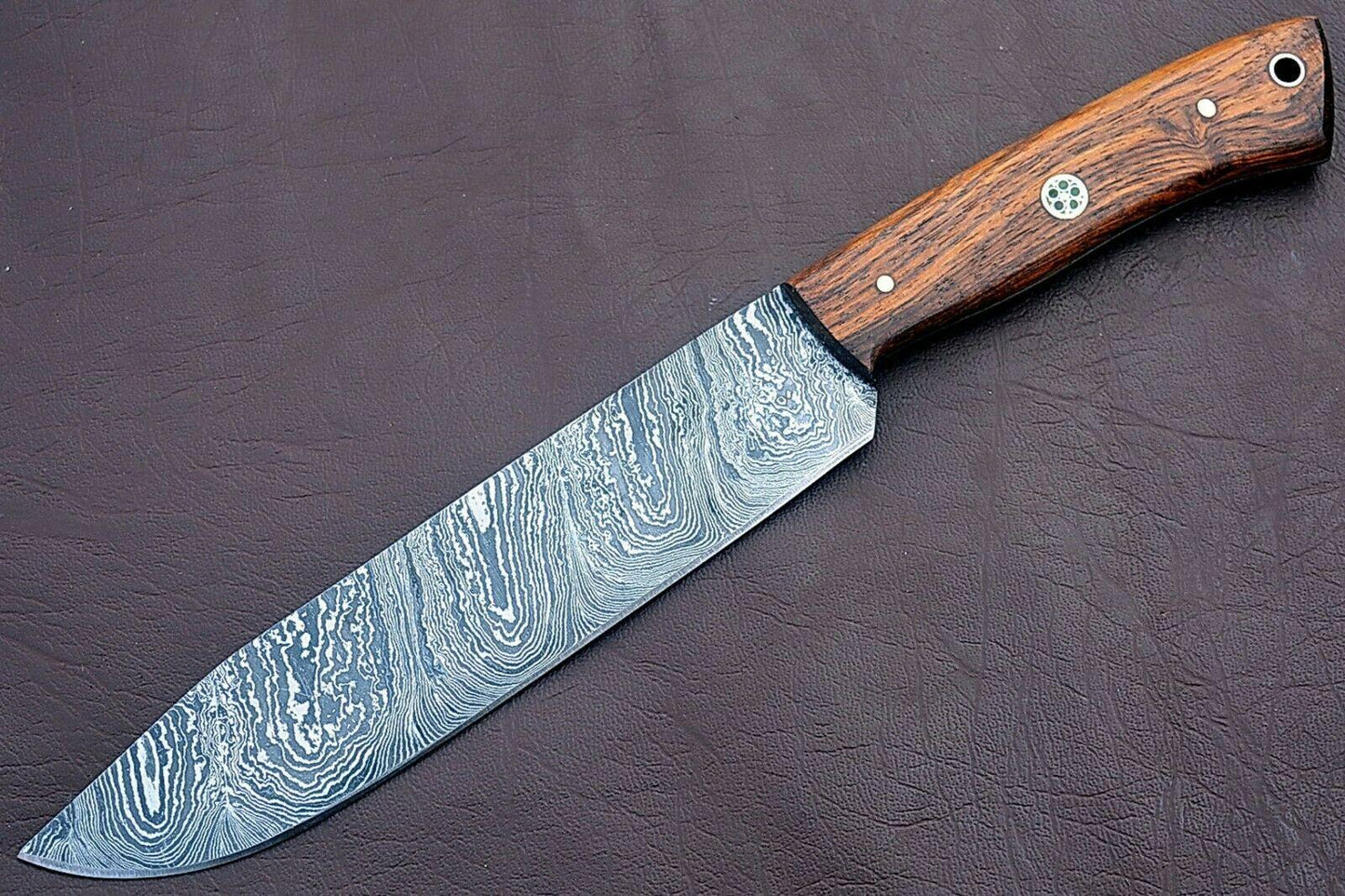 Handmade Full Tang Damascus Chef Knife With Rose Wood Handle  Custom Kitchen Knife 3
