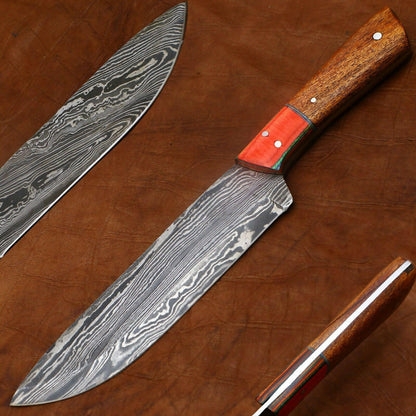 Premium Damascus Steel Kitchen Knife | Hand-Forged Chef Knife with Rosewood Handle