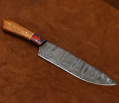 Custom Handmade Damascus Cooking Knife  Full Tang Blade With Rose Wood Handle 1
