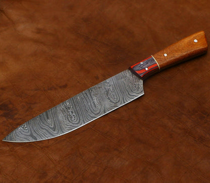 Custom Handmade Damascus Cooking Knife  Full Tang Blade With Rose Wood Handle 3