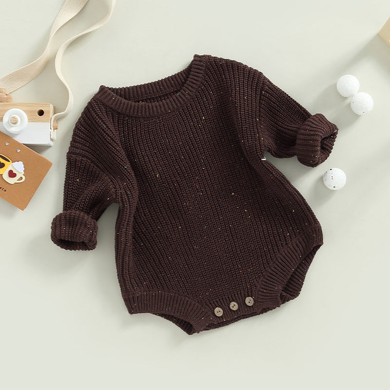 Newborn Baby Girls Boys Knitted Sweater Romper, Long Sleeve Crew Neck Bodysuit, Autumn Winter Solid Color Infant