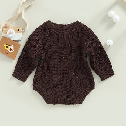 Newborn Baby Girls Boys Knitted Sweater Romper, Long Sleeve Crew Neck Bodysuit, Autumn Winter Solid Color Infant