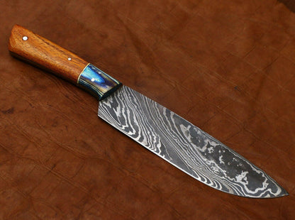 Luxury Damascus Steel Chef Knife  Artisan Handcrafted Rosewood Kitchen Knife 1