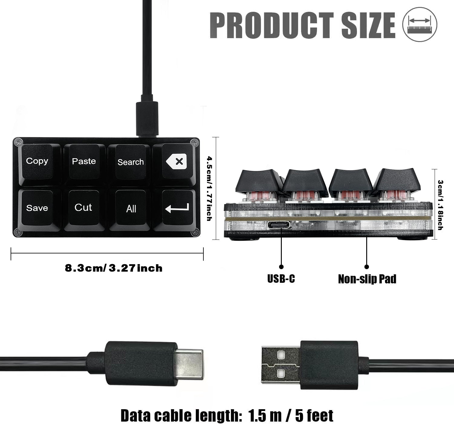 Programmable USB Keyboard, 8 Keys Shortcut Keypad, Small Mechanical Keycaps Keyboard, One Handed Work Hotkey Pad