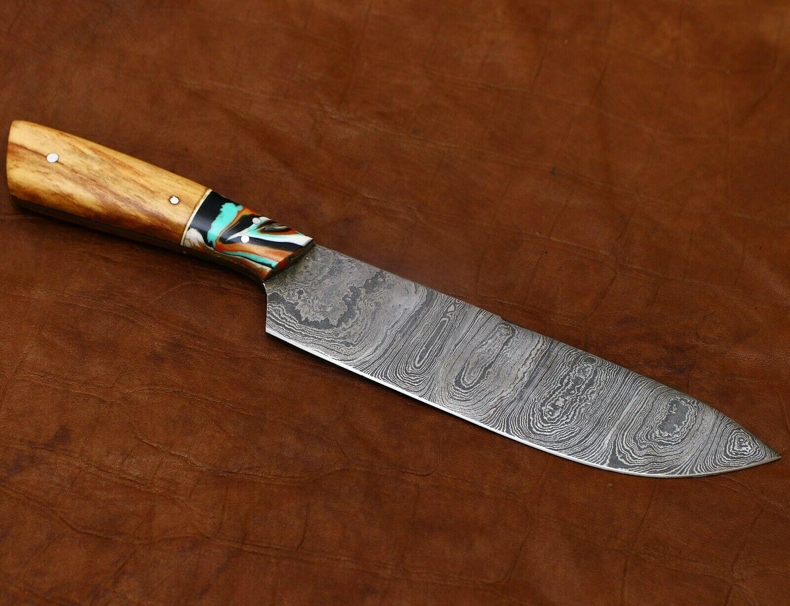 Custom 11Inch Damascus Steel Chef Knife  HandForged Kitchen Knife With Pakka Wood Handle 1