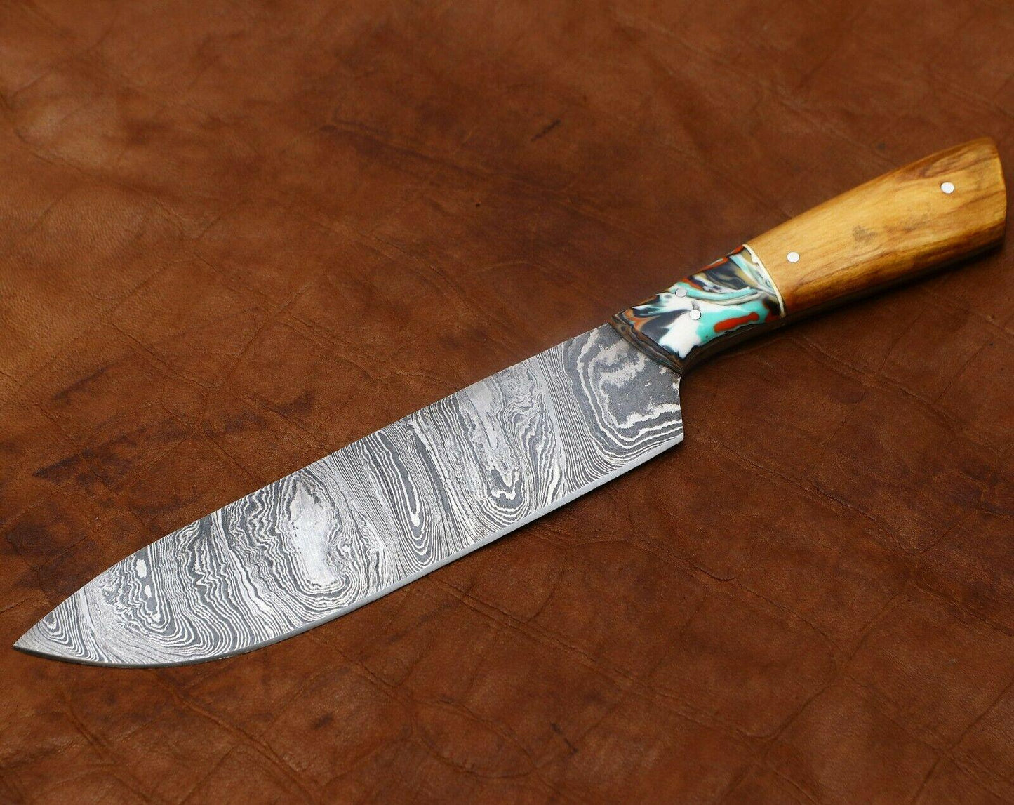 Custom 11Inch Damascus Steel Chef Knife  HandForged Kitchen Knife With Pakka Wood Handle 3