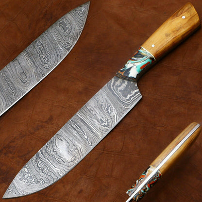 Custom 11-Inch Damascus Steel Chef Knife | Hand-Forged Kitchen Knife with Pakka Wood Handle