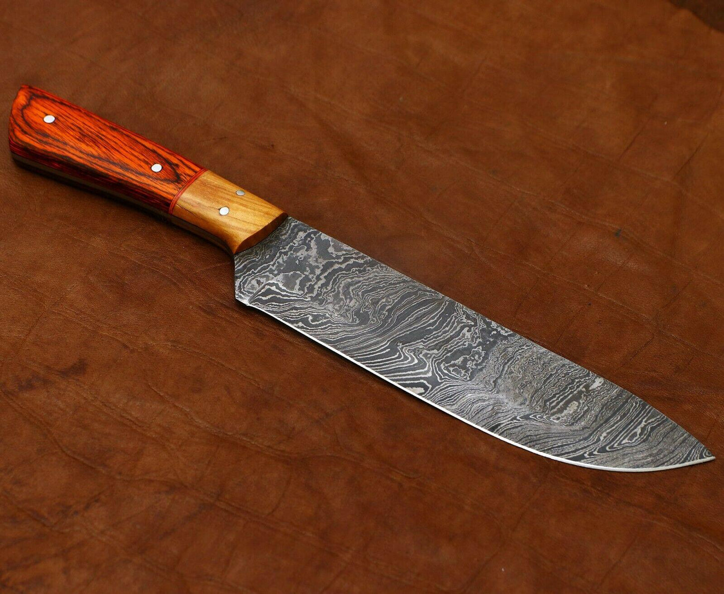 Artisan 11 Damascus Chef Knife  Handmade Full Tang Blade With Pakka Wood Handle 2