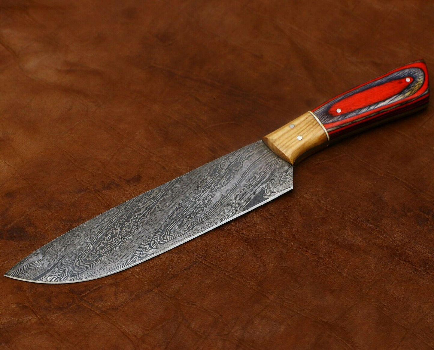 Custom Handmade 11 Damascus Steel Chef Knife  Pakka Wood Handle Kitchen Knife 3