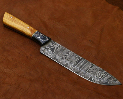 Hand Forged Damascus Chef Knife  11 Kitchen Knife With Elegant Pakka Wood Handle 1