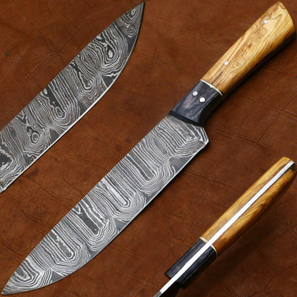 Hand Forged Damascus Chef Knife | 11" Kitchen Knife with Elegant Pakka Wood Handle