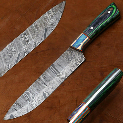 Exclusive Handmade Damascus Chef Knife | 11-Inch Kitchen Tool with Premium Wood Handle
