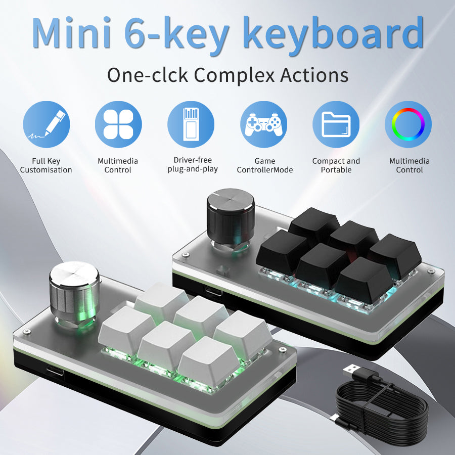 Mini Custom Programming Keyboard, 6 Keys 1 Knob RGB Programming, Macro Gaming Knob Keypads, USB Mechanical Keyboard
