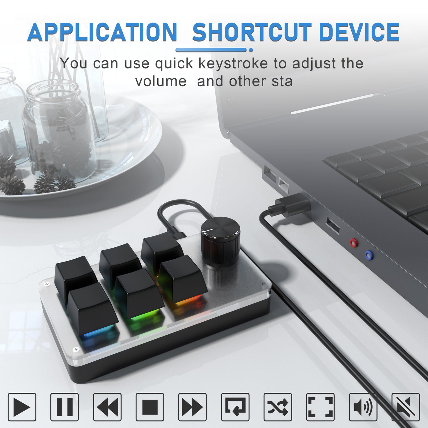 Mini Custom Programming Keyboard, 6 Keys 1 Knob RGB Programming, Macro Gaming Knob Keypads, USB Mechanical Keyboard