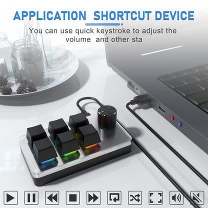 Mini Custom Programming Keyboard, 6 Keys 1 Knob RGB Programming, Macro Gaming Knob Keypads, USB Mechanical Keyboard