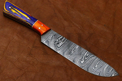 Collectors Edition Damascus Steel Chef Knife  Handcrafted 11 Kitchen Blade With Pakka Wood 1