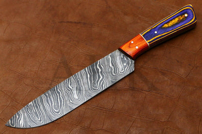 Collectors Edition Damascus Steel Chef Knife  Handcrafted 11 Kitchen Blade With Pakka Wood 3