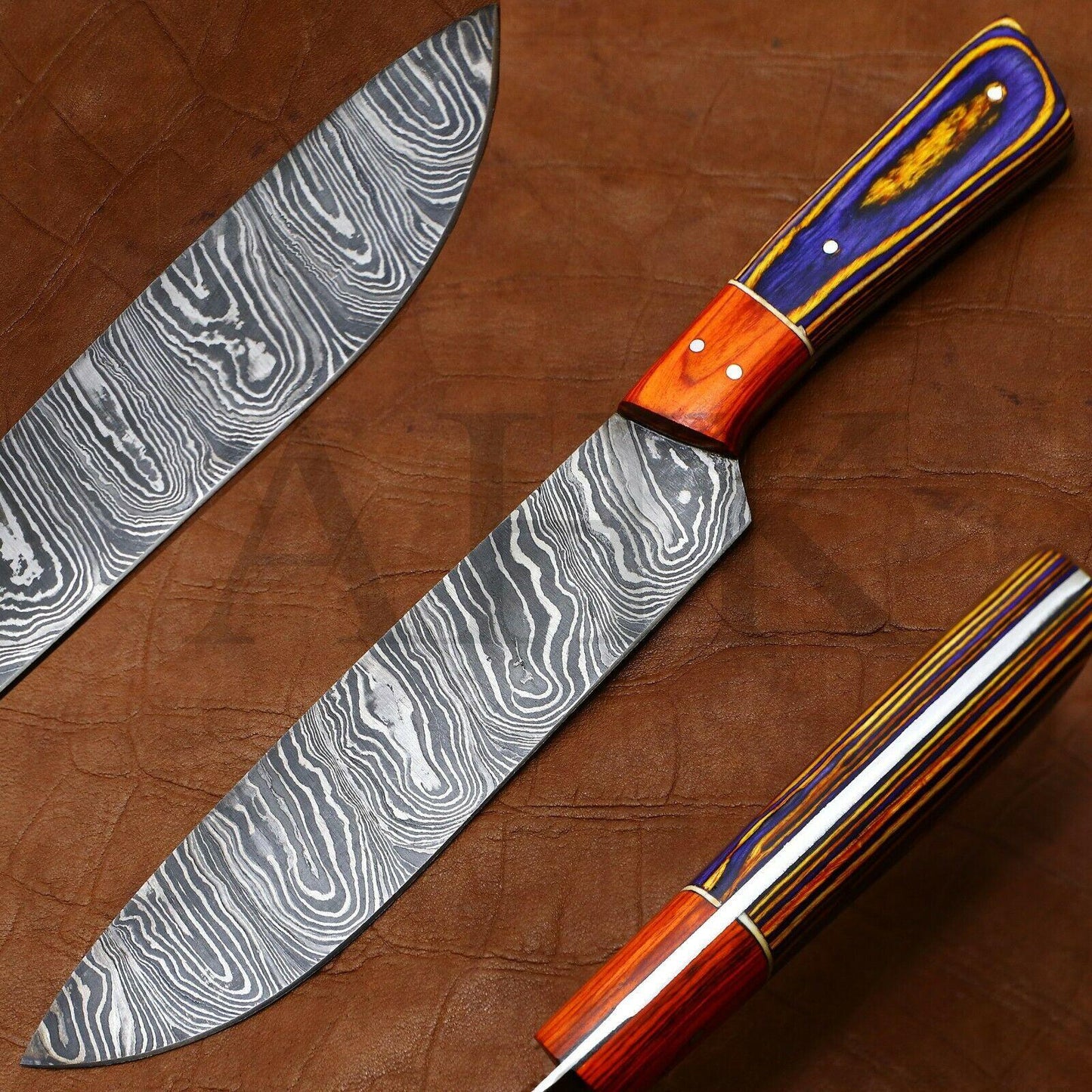 Collectors Edition Damascus Steel Chef Knife | Handcrafted 11" Kitchen Blade with Pakka Wood