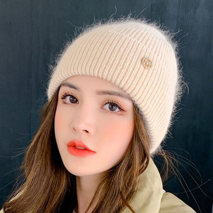Autumn And Winter M Standard Rabbit Fur Warm Plush Thick Knitted Hat Korean Version Couple Cotton H 3