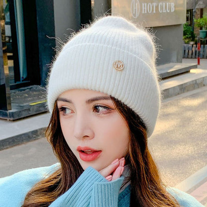 Autumn and Winter M Standard Rabbit Fur Warm Plush Thick Knitted Hat Korean Version Couple Cotton Hat says Soft and Comfortable