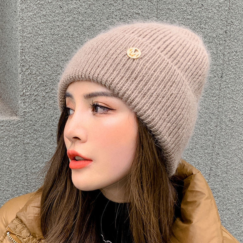 Autumn And Winter M Standard Rabbit Fur Warm Plush Thick Knitted Hat Korean Version Couple Cotton H 5