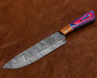 Elegant Damascus Steel Kitchen Knife  11 Inch Handmade Chef Knife Gift For Him 1