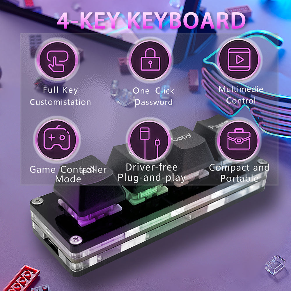 RGB Mini Macro Pad Keyboard, One Handed Mechanical Keyboard, Select All Cut Copy Paste Shortcut, Programmable
