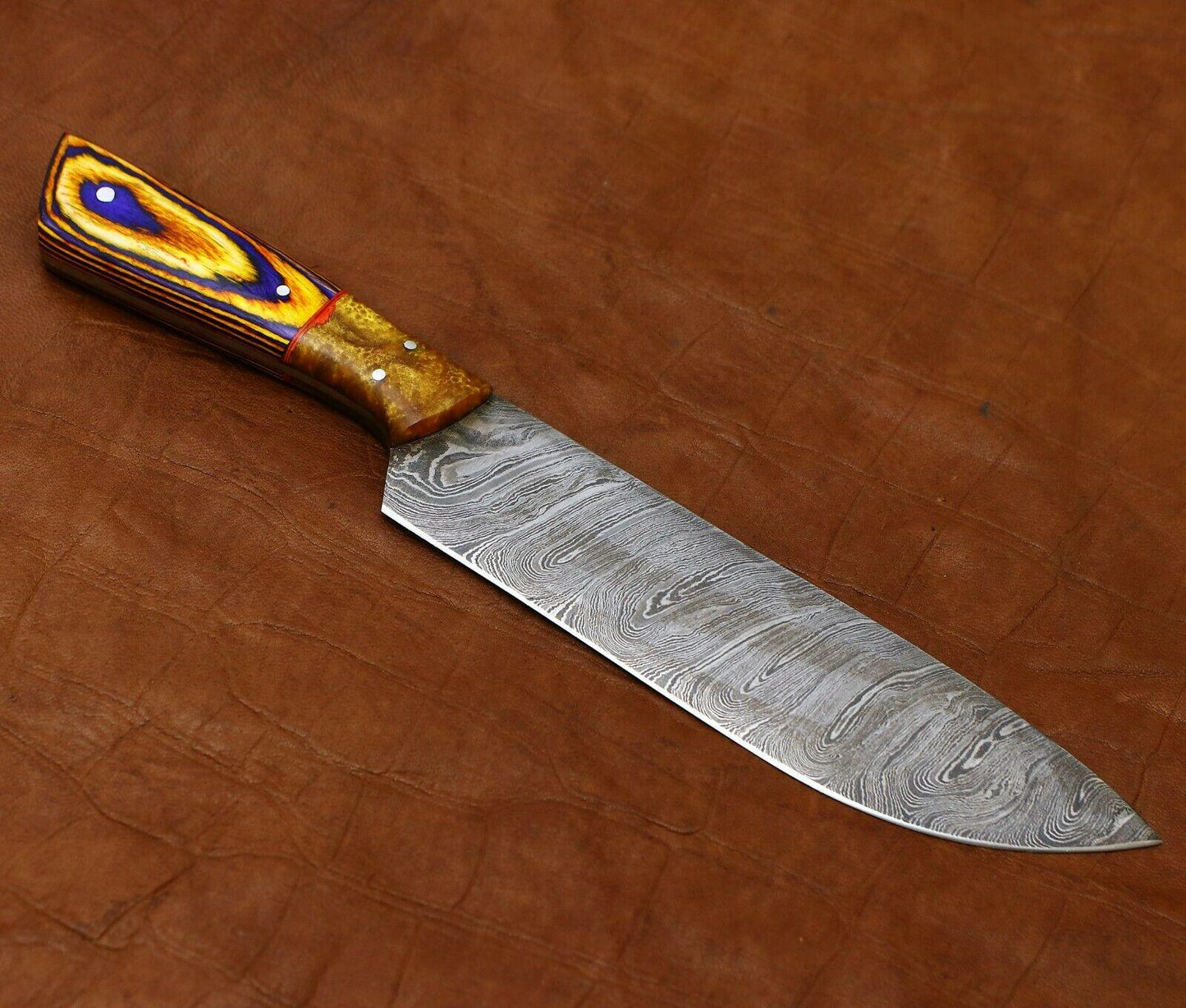 Handmade Damascus Cooking Knife  Full Tang Blade With Pakka Wood Grip 1