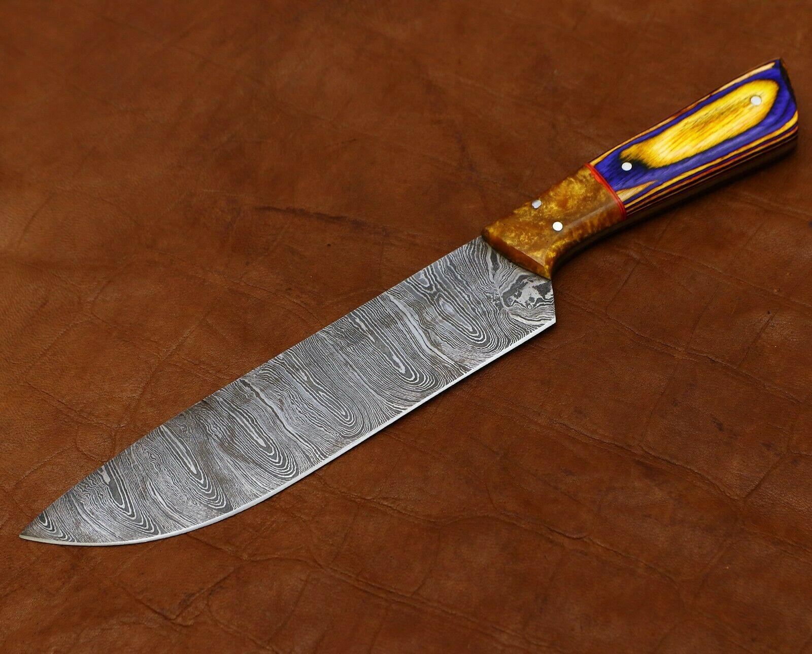Handmade Damascus Cooking Knife  Full Tang Blade With Pakka Wood Grip 2