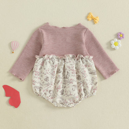 Baby Girl Autumn Romper Long Sleeve Floral Patchwork Jumpsuit Newborn O Neck Daily Cute Clothes 3