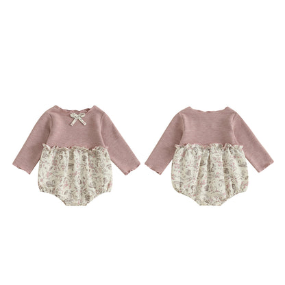 Baby Girl Autumn Romper Long Sleeve Floral Patchwork Jumpsuit Newborn O Neck Daily Cute Clothes 5