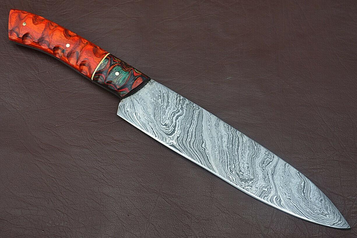 Handmade 12 Damascus Steel Chef Knife With Groov Dollar Wood Handle 1
