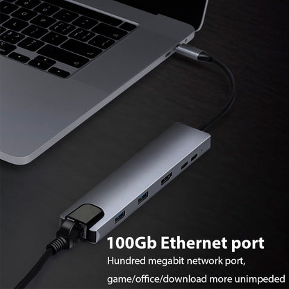 Laptop Docking Station USB C, 6 in 1 USB Type C Hub, RJ45 High Transmission, 65W Power Delivery, HDMI 4K Display
