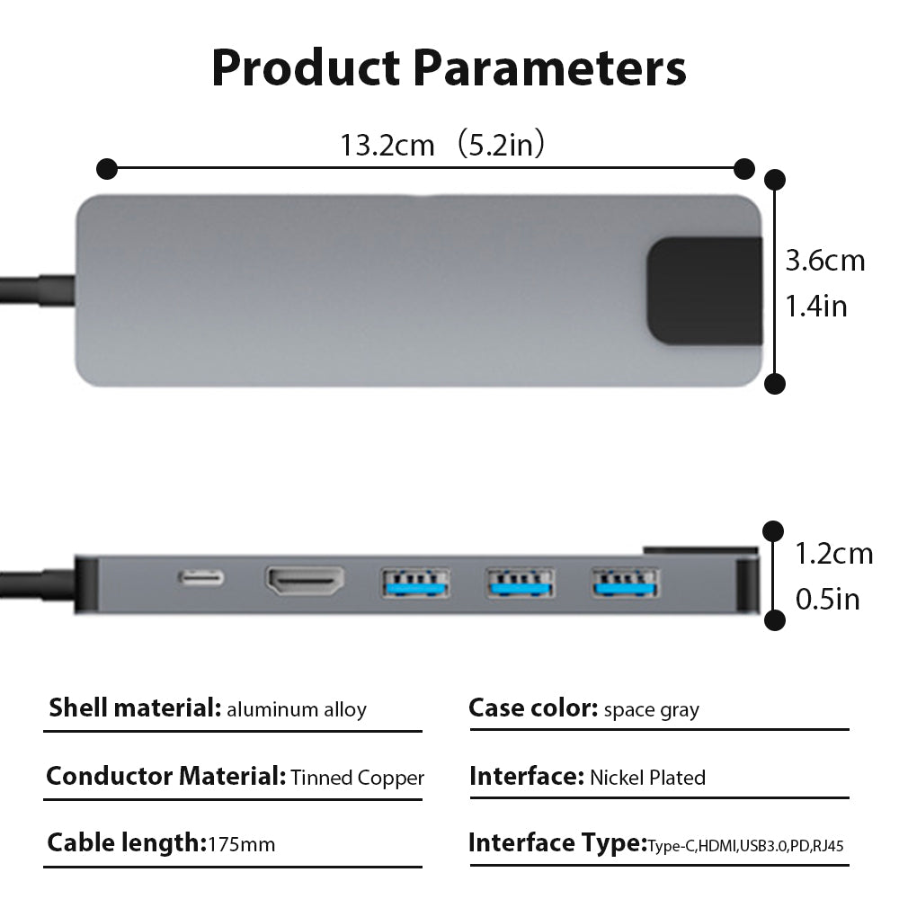 Laptop Docking Station USB C, 6 in 1 USB Type C Hub, RJ45 High Transmission, 65W Power Delivery, HDMI 4K Display