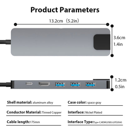Laptop Docking Station USB C, 6 in 1 USB Type C Hub, RJ45 High Transmission, 65W Power Delivery, HDMI 4K Display