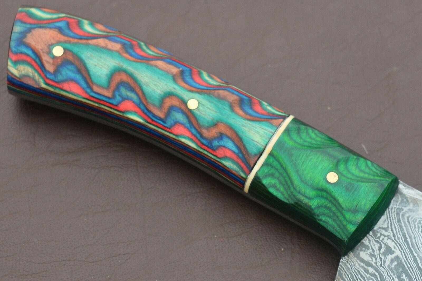 Professional 12 Inch Handmade Damascus Chef Knife  Groov Dollar Wood Handle 1
