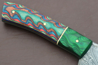 Professional 12 Inch Handmade Damascus Chef Knife  Groov Dollar Wood Handle 1