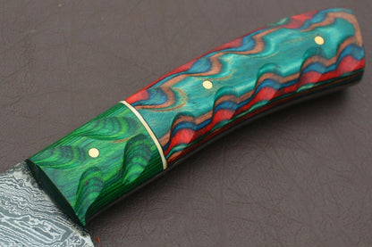 Professional 12 Inch Handmade Damascus Chef Knife  Groov Dollar Wood Handle 3