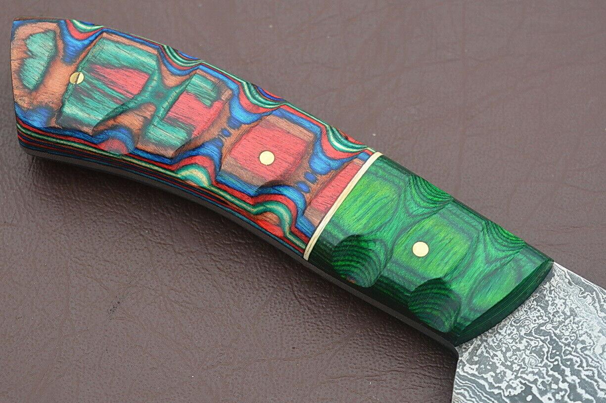 12 Inch Handmade Damascus Chef Knife  Groov Dollar Wood Handle  Full Tang Kitchen Blade 1