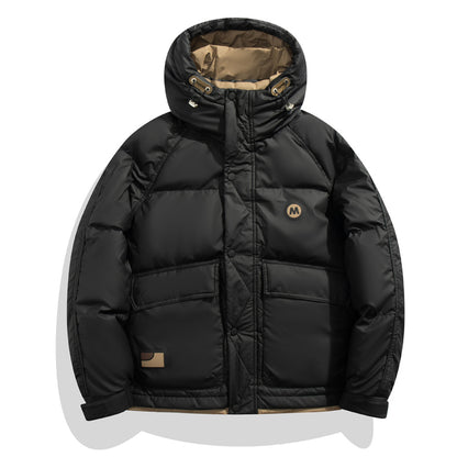 Mens Hooded Down Jacket Winter Warm Puffer Coat Loose Fit Hip Hop Streetwear Harajuku Style Outwear 1