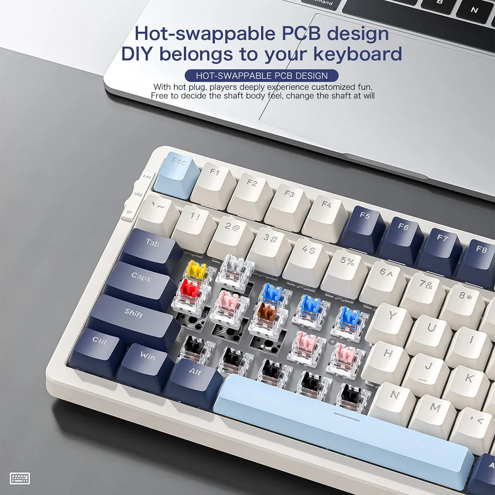 Gasket Muffler Structure Mechanical Keyboard, Tri Mode Wireless Connection, Full Key Hot Swap, 18 Lighting Effects
