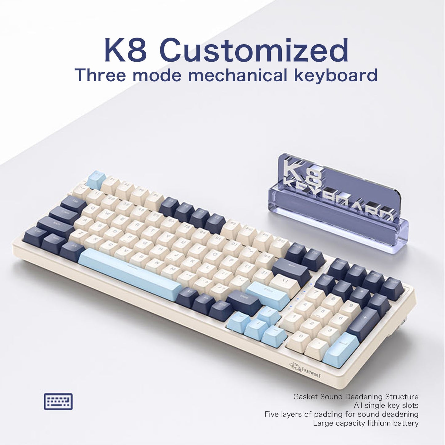 Gasket Muffler Structure Mechanical Keyboard, Tri Mode Wireless Connection, Full Key Hot Swap, 18 Lighting Effects